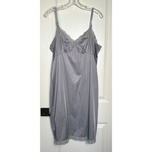 Vintage Vassarette Gray Lace Trim Full Slip Nylon Satin Underdress Women's 38F